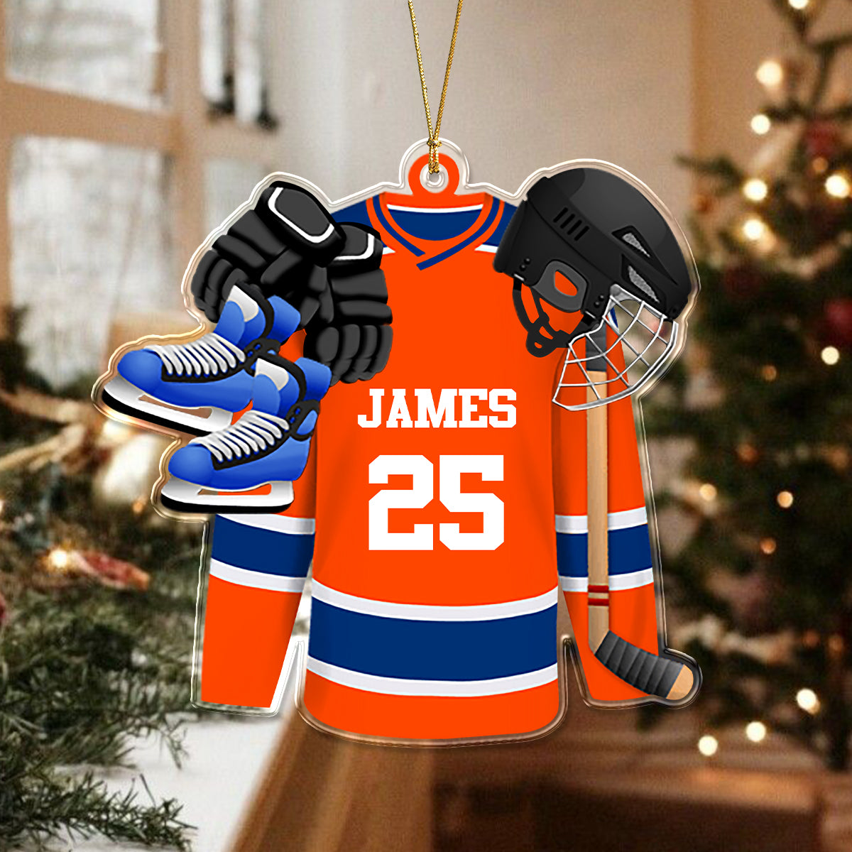 Personalized Hockey Skates Helmet And Stick Acrylic Ornament Gift For Hockey Lovers HO82 900034