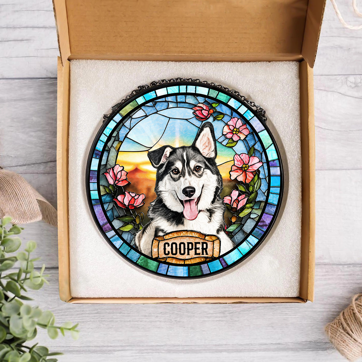 Personalized Dog Portrait Stained Glass Suncatcher, Custom Pet Memorial Stained Glass Photo Suncatcher HO82 903010