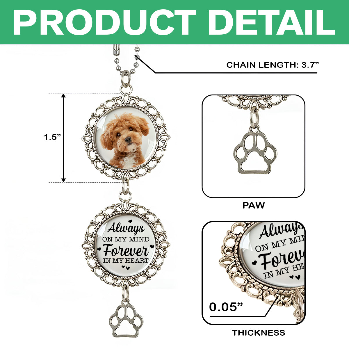 Custom Photo Always On My Mind For Pet Memorial Car Hanging Ornament With Charm TH10 892459
