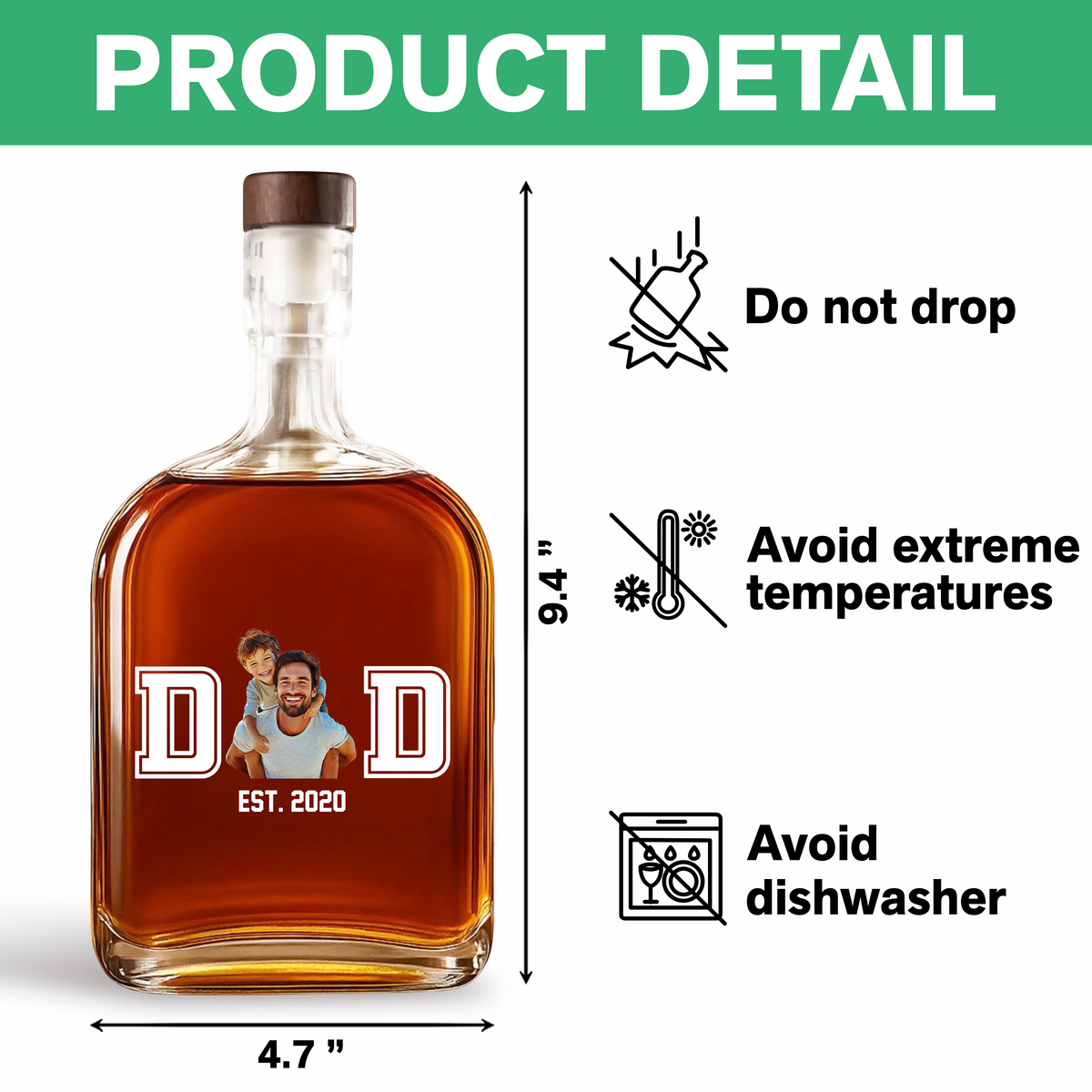 Custom Photo Dad & Kid Whiskey Bottle Father's Day Gift For Dad CH07 896000
