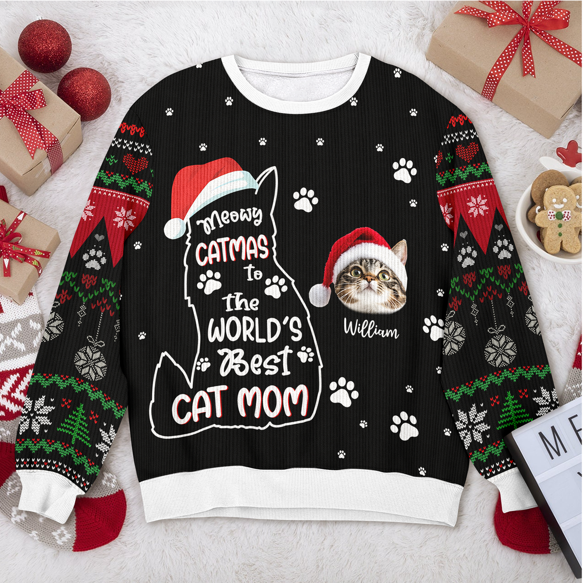 Custom Photo Meowy Catmas To The World Cat Ugly Sweater CH07 899462