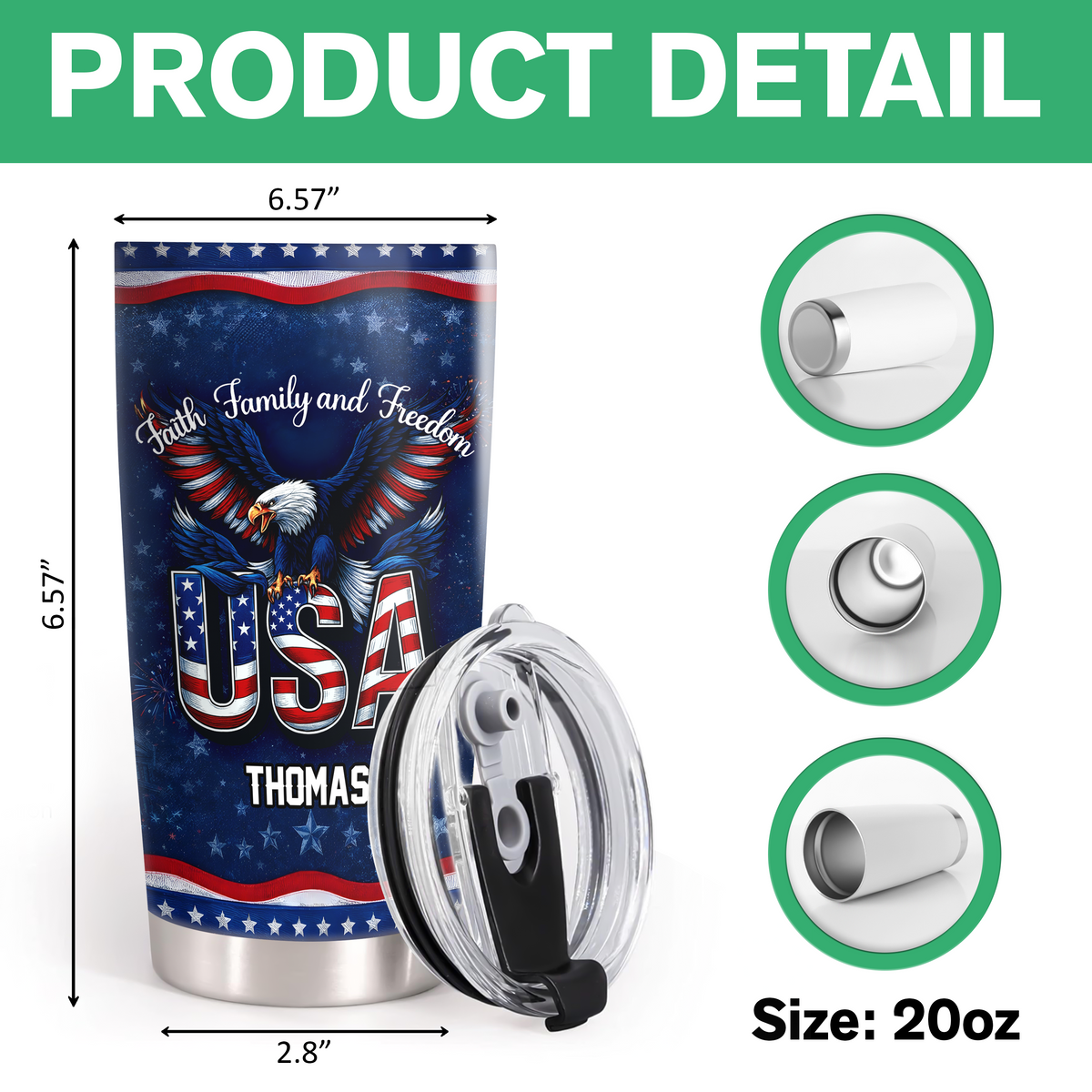 Custom Name Faith, Family & Freedom 250 Years Anniversary Fat Tumbler 1776–2026 CH07 910590