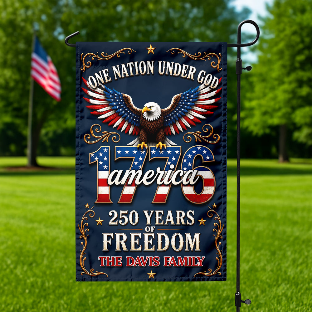 Custom Family Name One Nation Under God America 250th Anniversary Garden Flag LM32 669287