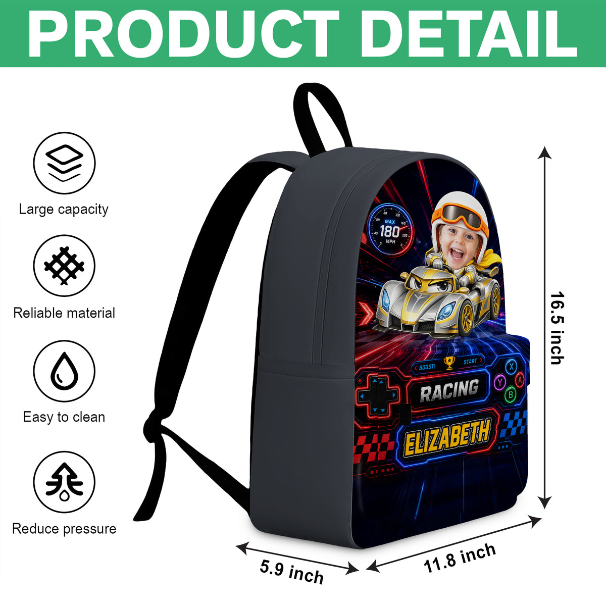 Personalized Photo Racing Car Backpack for Kids LM32 669611