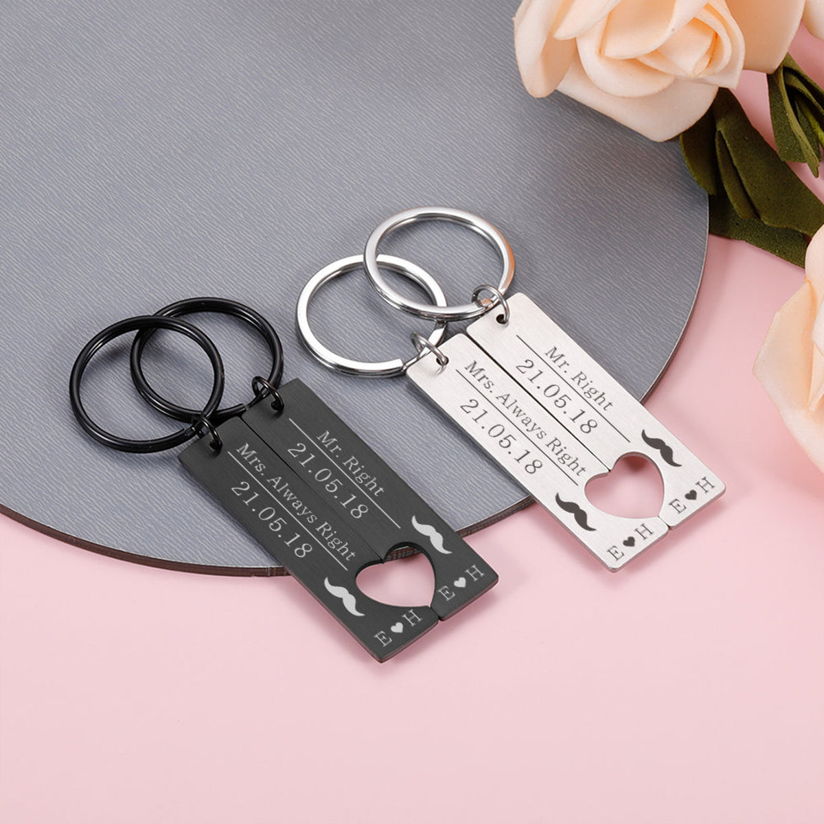 Custom Metal Couple Keychain Personalized Matching Keychains Anniversary, Valentine's Day Gifts HA75 920154