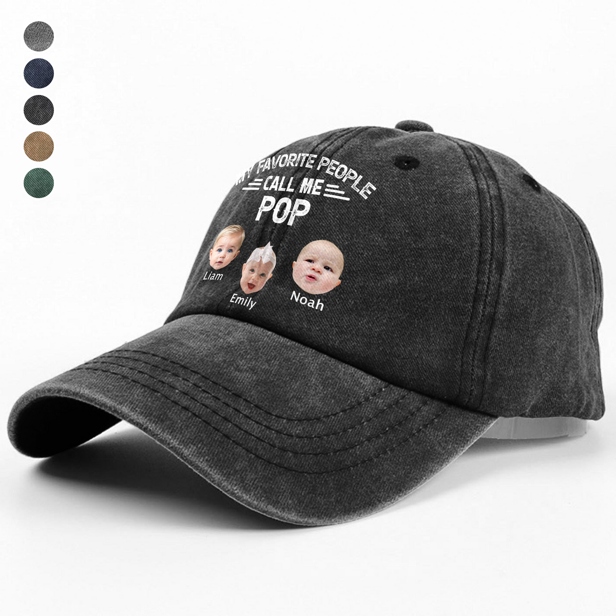 Custom Photo My Favorite People Call Me Daddy Vintage Washed Denim Baseball Cap HO82 900456