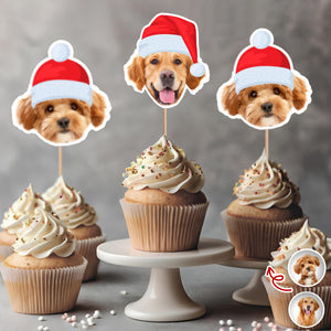 Custom Cute Face Christmas Cupcake Topper - XMAS Party Decor For Dog Lovers CH07 896330