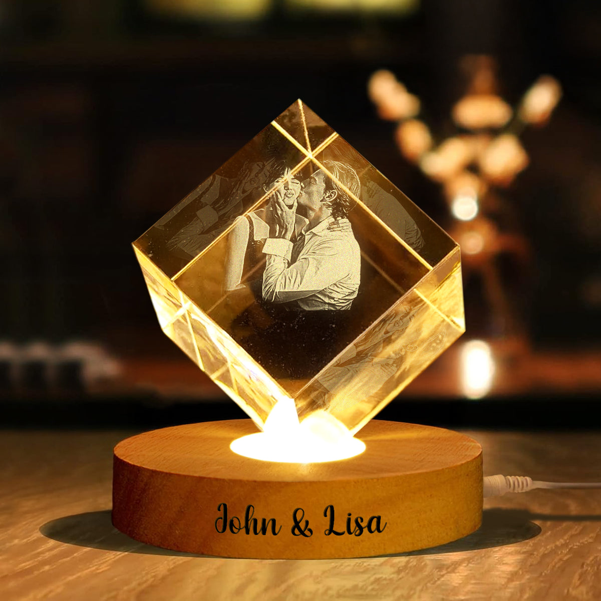 Custom Couple Photo Engraved Crystal Photo With Light HA75 898204