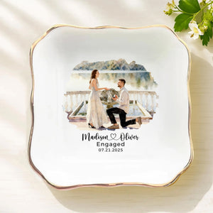 Custom Proposal Portrait Ring Dish Engagement Gift For Couple HO82 901020