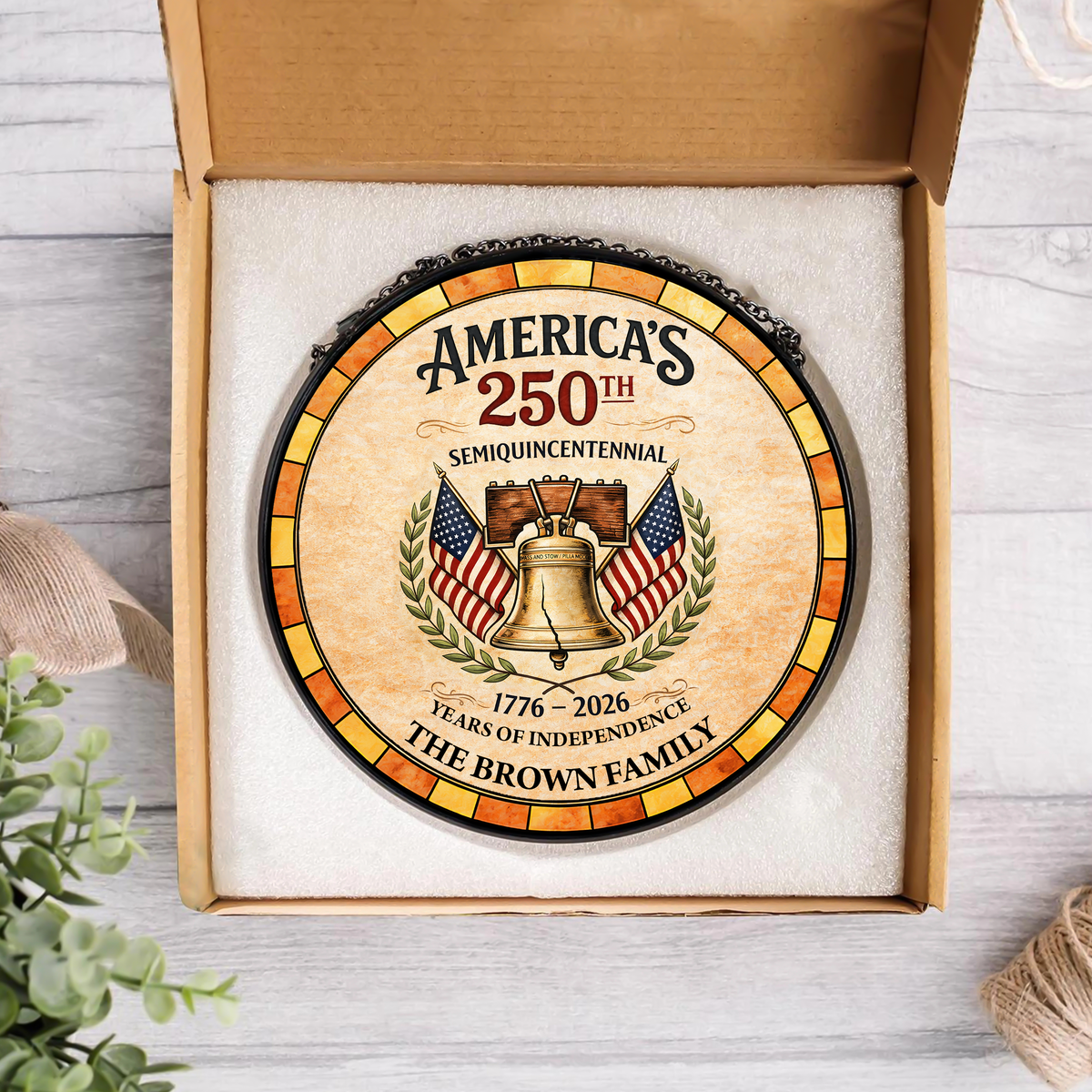 Custom Family Name America's 250th Semiquincentennial 1776–2026 Years Of Independence Stained Glass Suncatcher TH10 898661