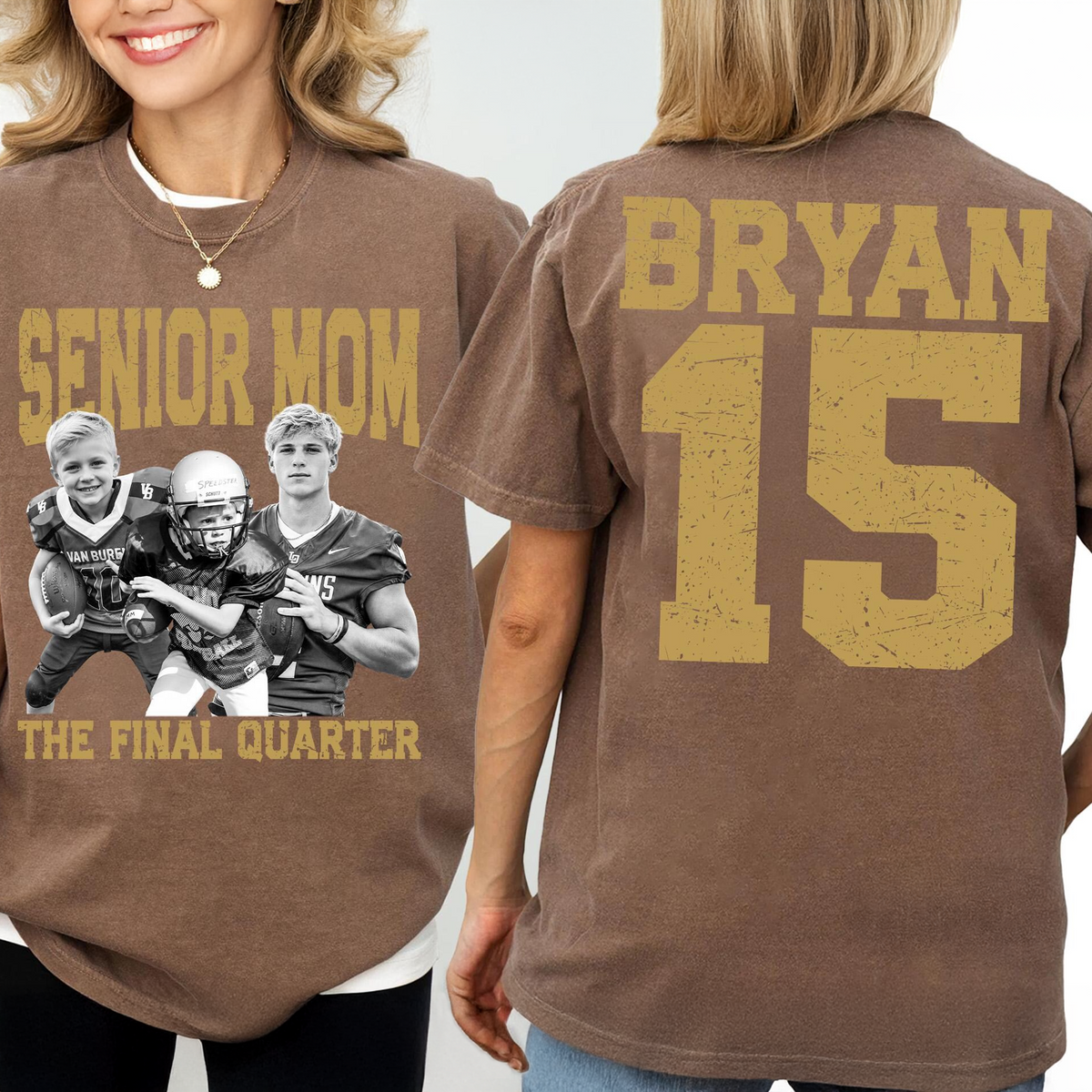 Custom Senior Dad Mom Football Shirt, Personalized Photo Tee with Name & Number Back, The Final Quarter, Class of 2027 Gift HO82 903214