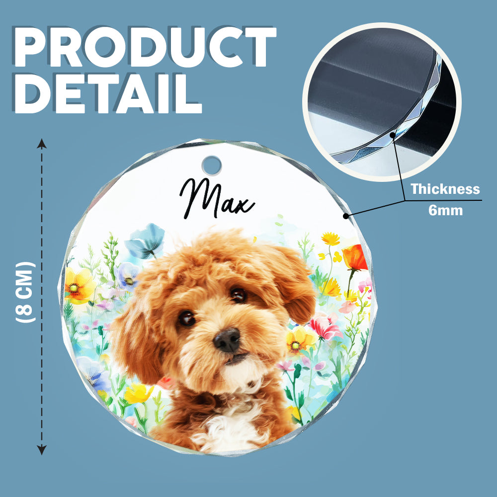 Custom Pet Photo With Watercolor Wildflowers For Dog And Cat Lovers Glass Ornament TH10 894249