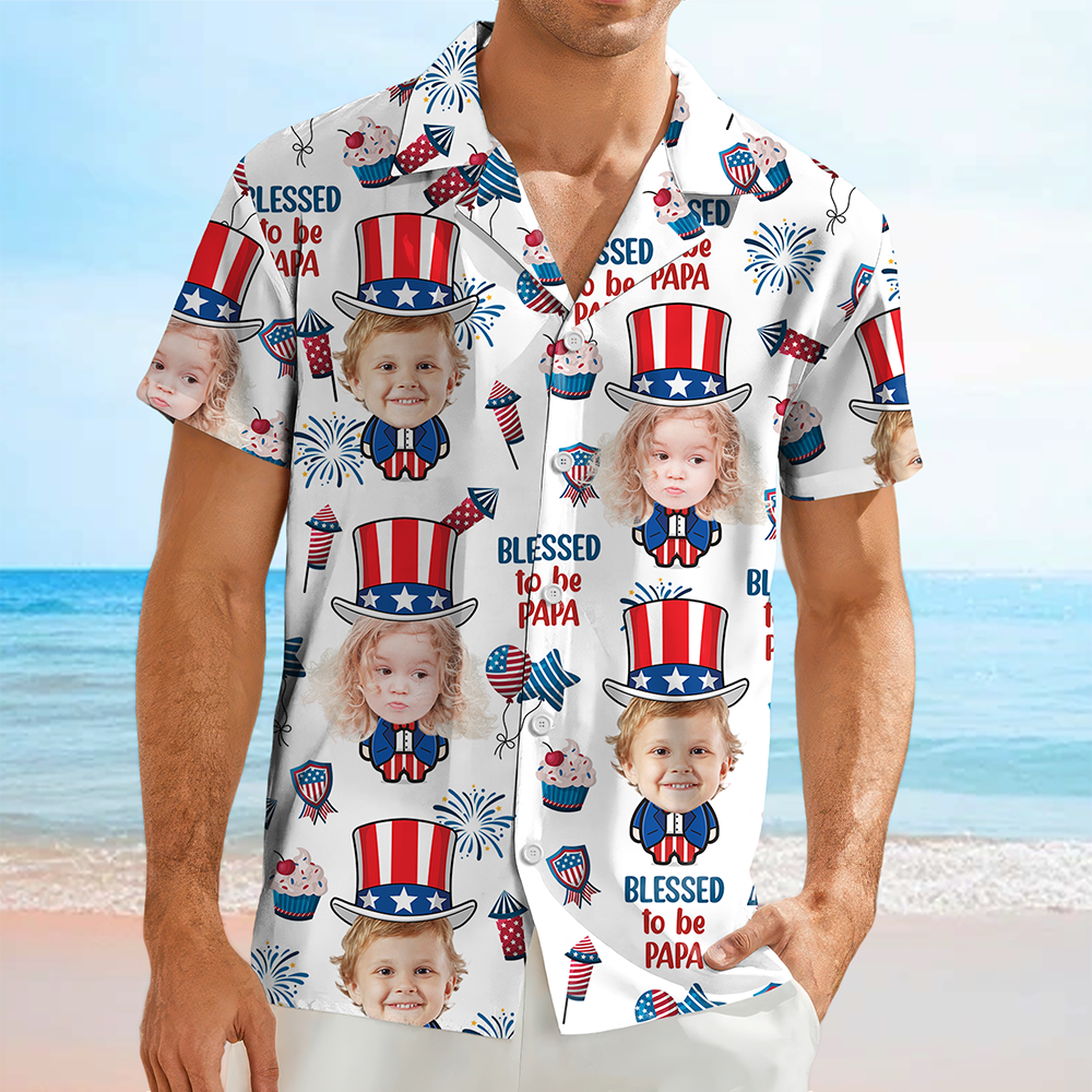 Custom Photo Blessed To Be Grandpa - Personalized Photo Hawaii Shirt CH07 895754