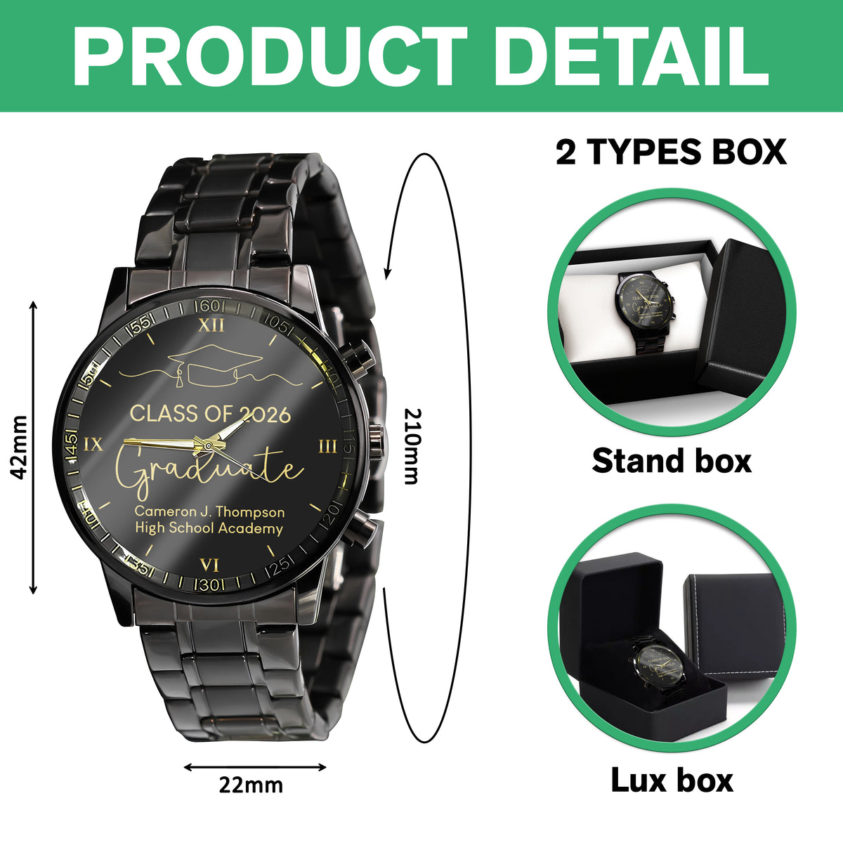 Custom Name Class of 2026 Graduation Men’s Watch – Personalized Graduate Gift CH07 910278