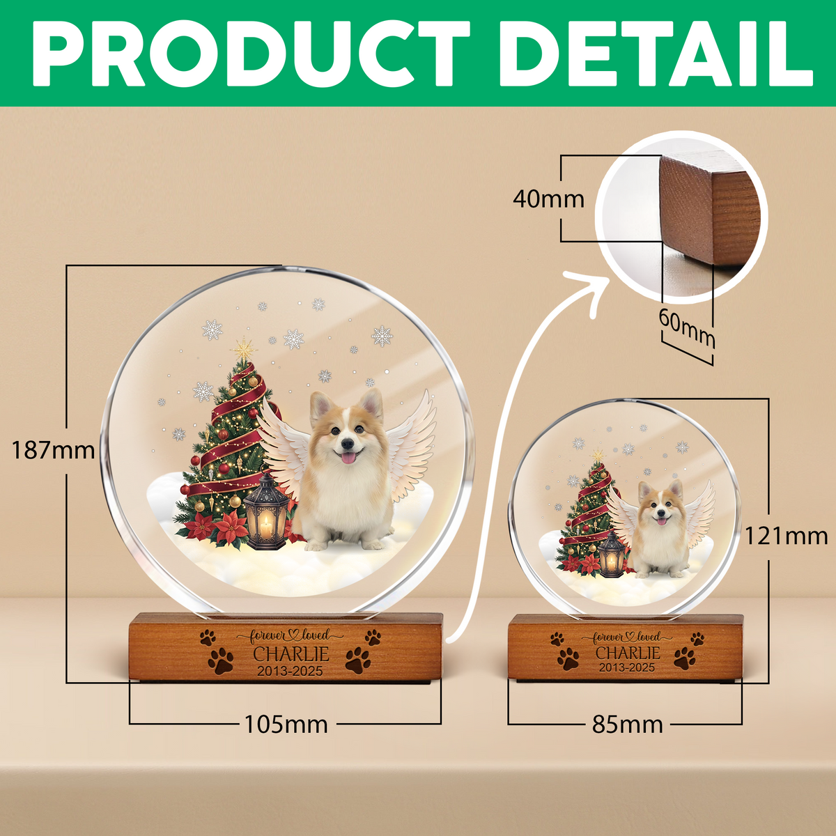 Custom Photo Forever Loved Memorial Dog Cat Round Acrylic Frame Block HA75 898008