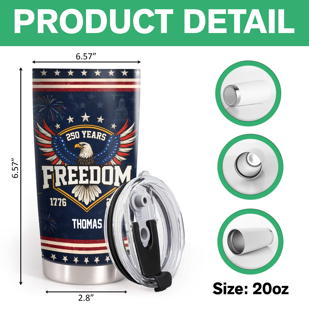 Custom Name 250 Years of Freedom America 1776–2026 Anniversary Fat Tumbler CH07 910552