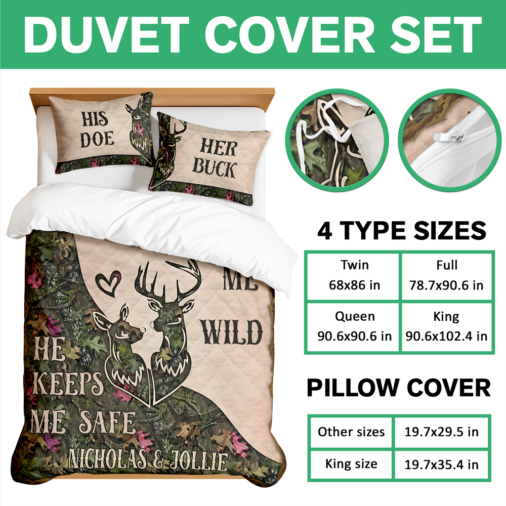 She Keeps Me Wild Personalized Hunter Couple Quilt Bedding Set Gift For Couple, Husband, Wife CH07 895478