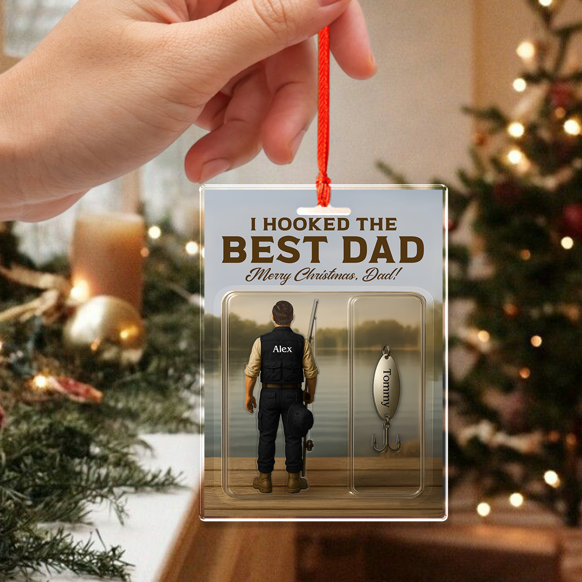 Personalized Hooked the Best Dad Ever Family Fishing Fun Acrylic Ornament LM32 895555