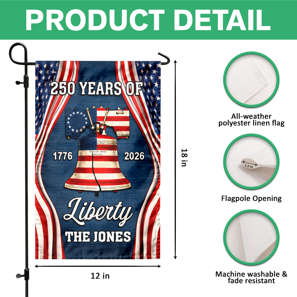 250 Years of Liberty, American Betsy Ross 1776 2026 Patriotic Garden Flag LM32 897745