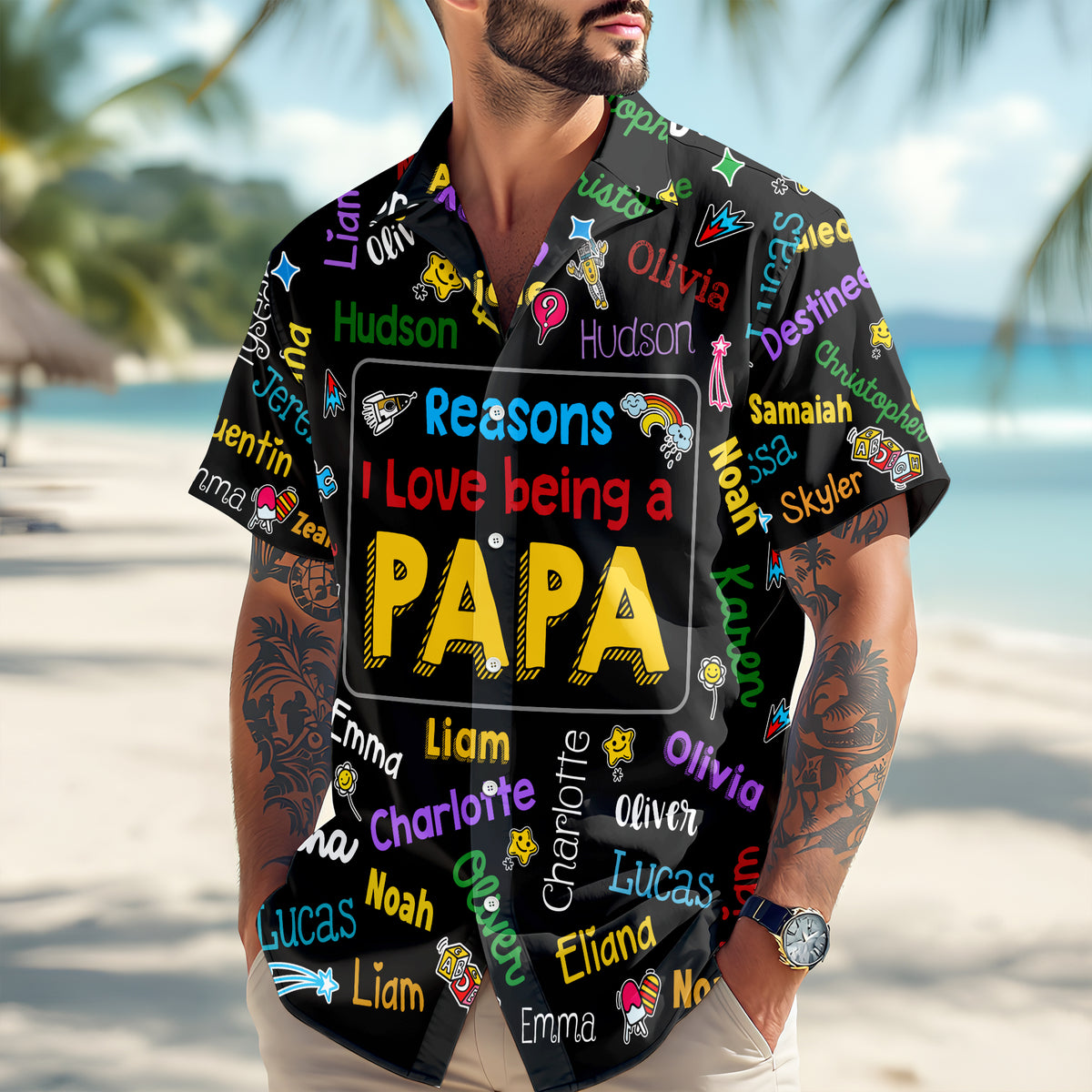 Personalized Papa Kids Name Word Art Hawaii Shirt - Gift For Dad, Father's Day HO82 902482