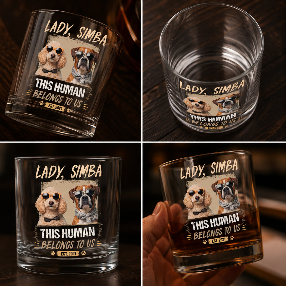 Custom Dog Cat Photo This Human Belong To Us Whiskey Glass HO82 902710