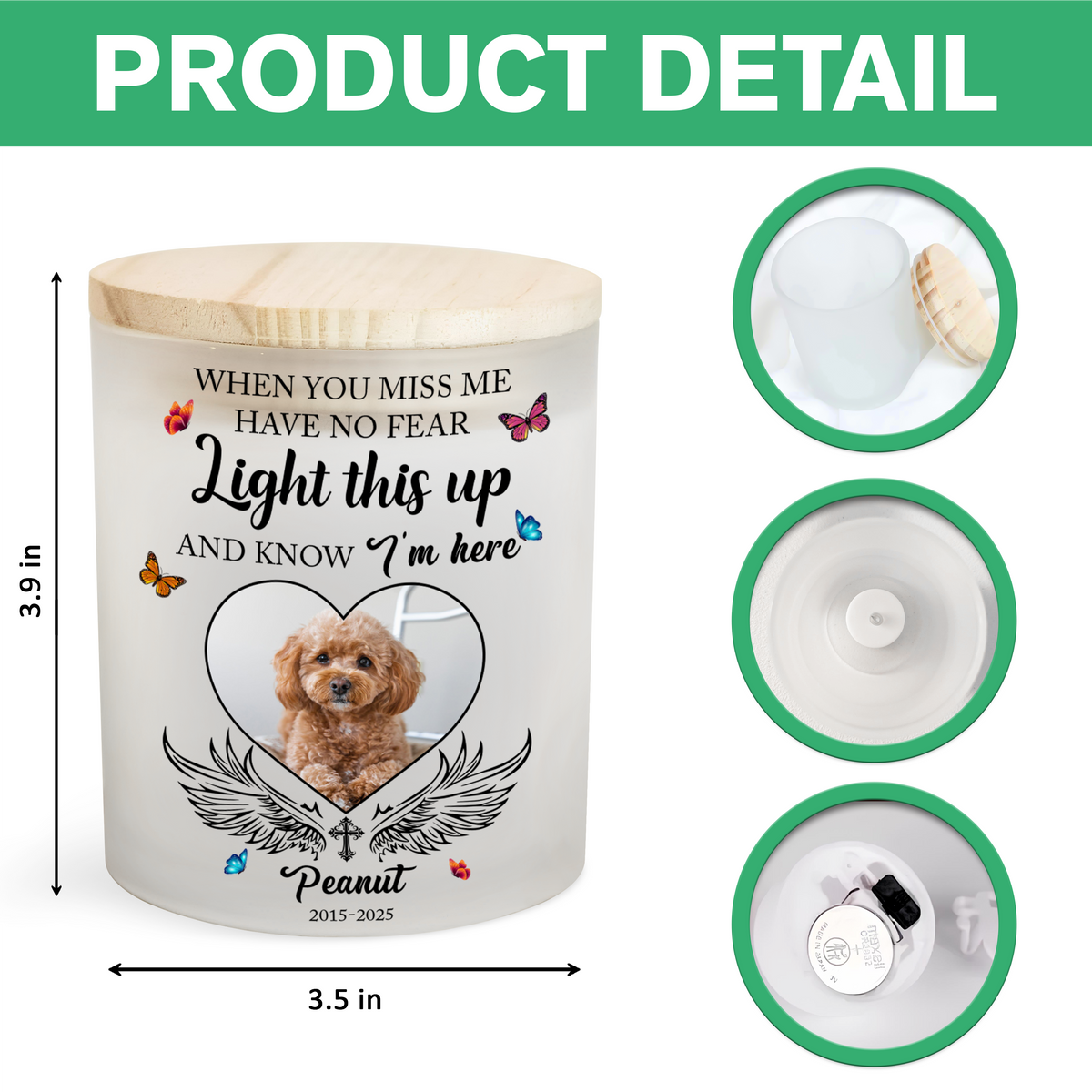 Custom Photo Love Never Leaves, It Lights Up Forever - Memorial Personalized Glass Jar With LED Candle CH07 895814