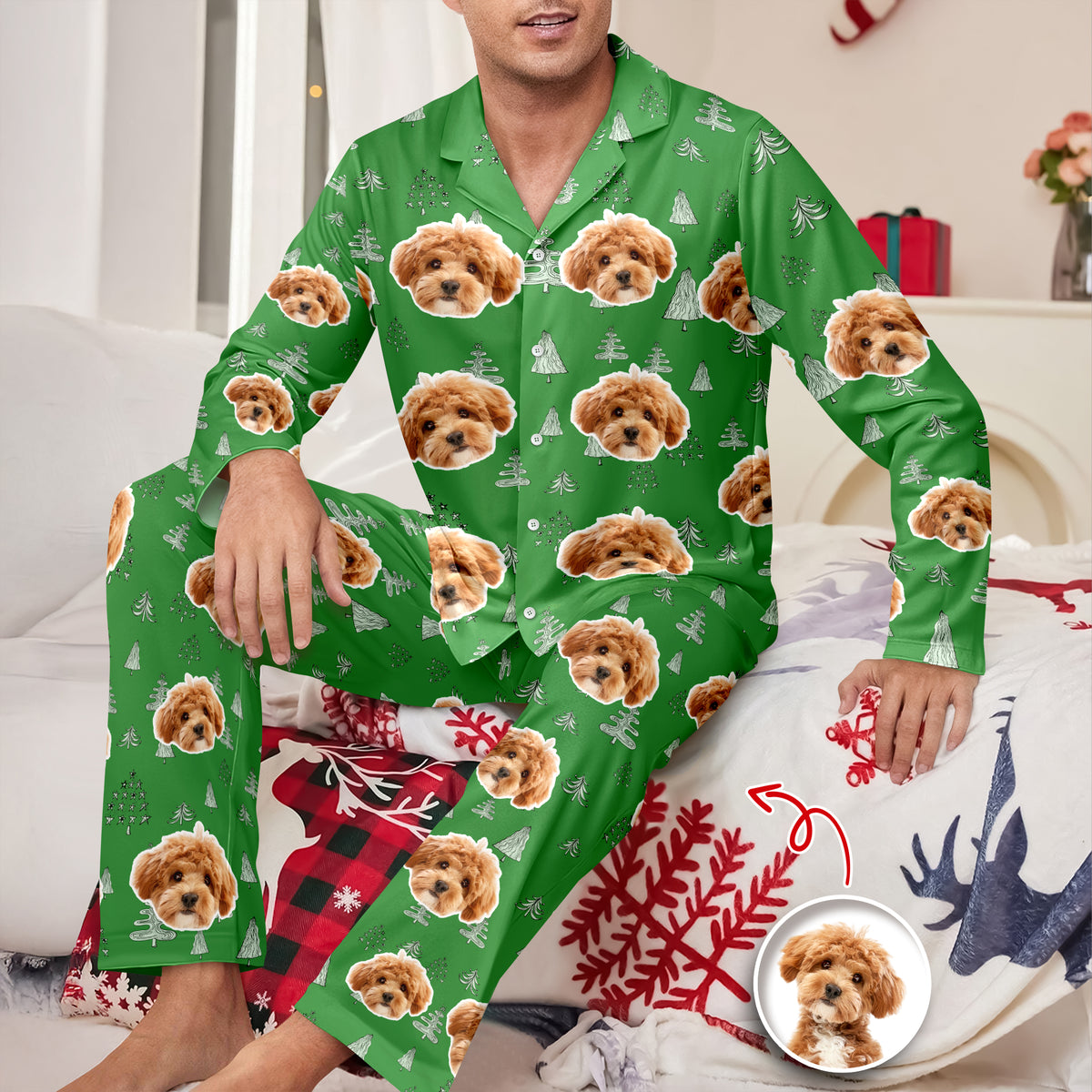 Custom Dog Photo With Christmas Tree Icon Pajamas TH10 894405