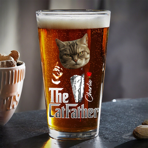 Custom Photo The Catfather Gentlemen Cat Print Beer Glass Personalized Gift For Dad HO82 893856