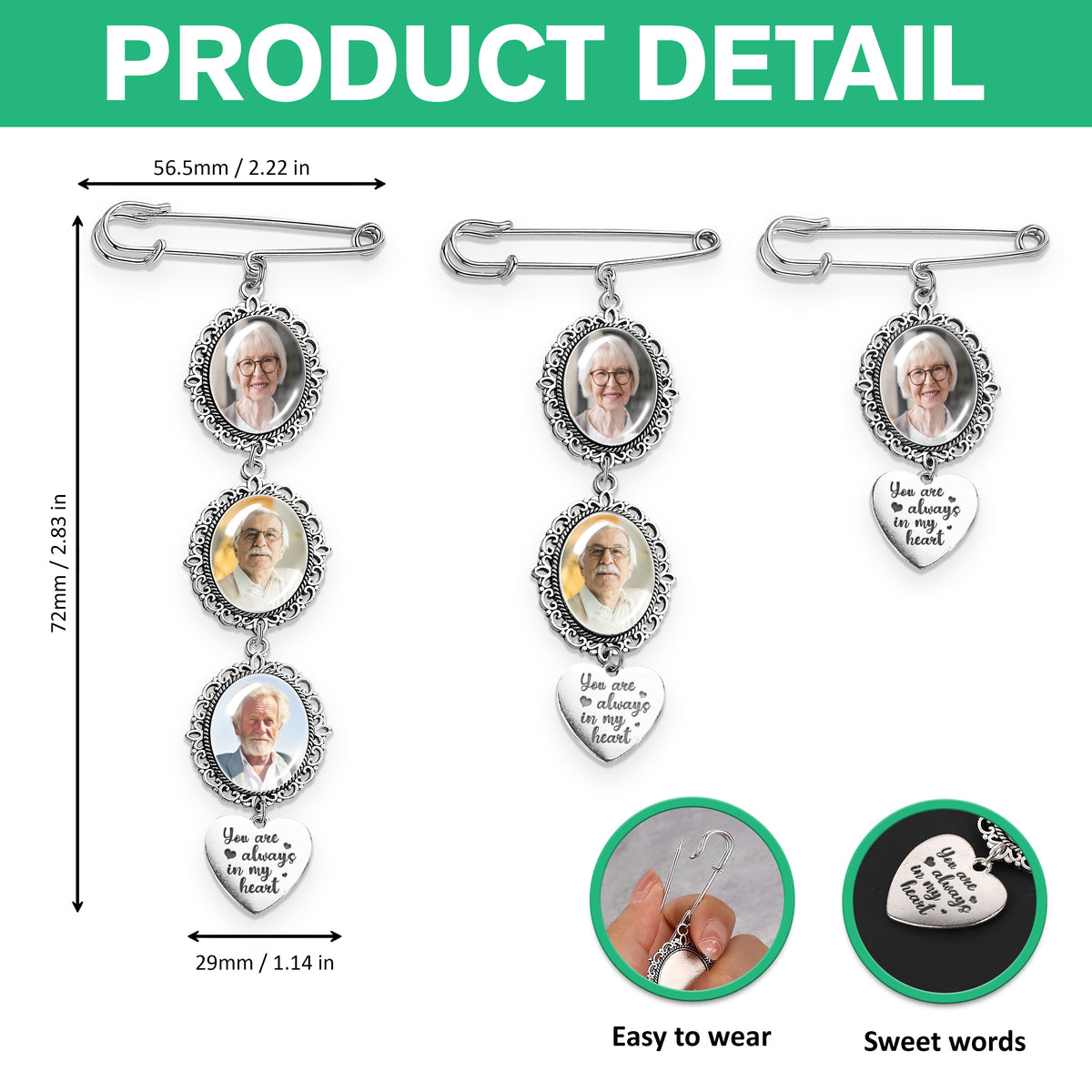 Custom Memorial Photo Charm Memory Remembrance Pin Wedding Memorial Gifts HA75 892016