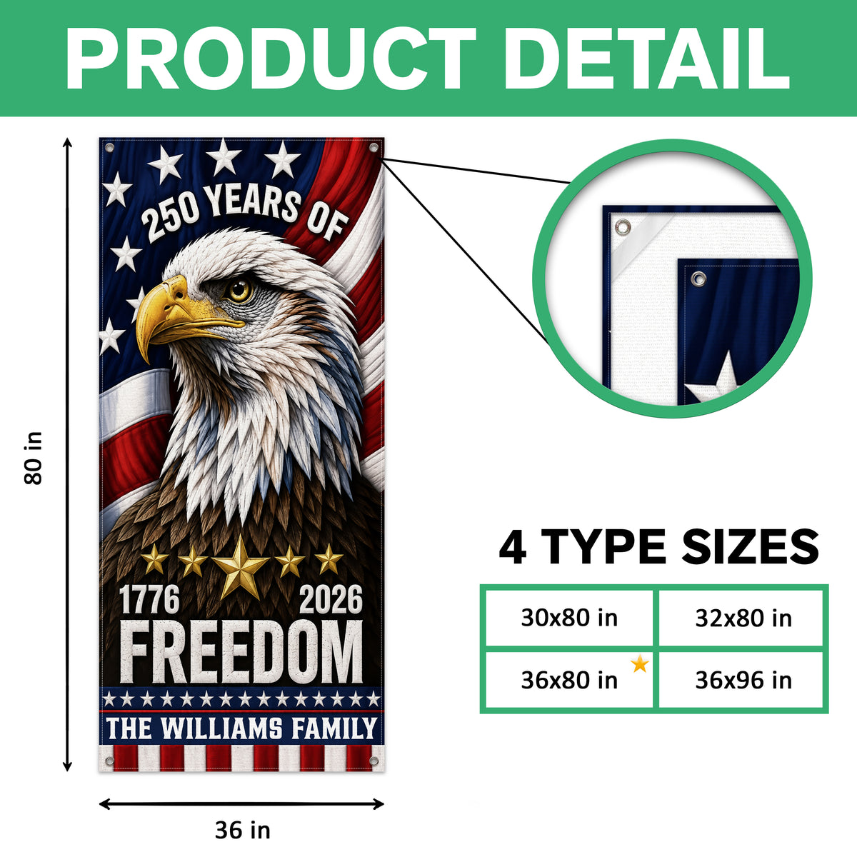 Custom Family Name 250 Years Of Freedom America 1776-2026 Eagle Door Cover CH07 911804