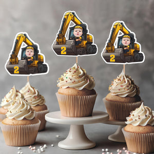Custom Face Photo Excavator Lovers Cupcake Toppers Personalised Birthday Gift Party Decor HO82 893572