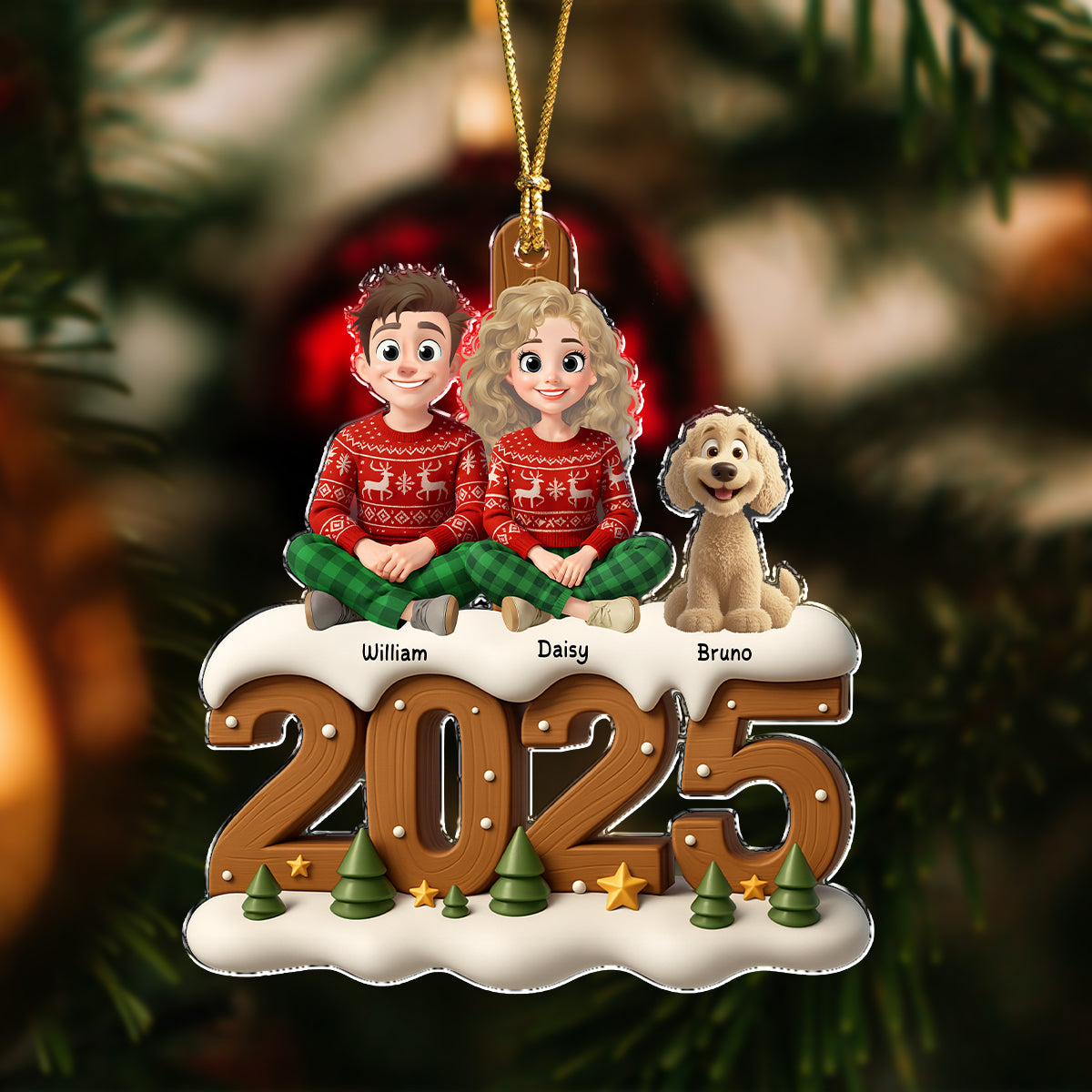 You & Me And The Dog Cozy Xmas Crew Acrylic Ornament Personalized Gift For Christmas HO82 900114