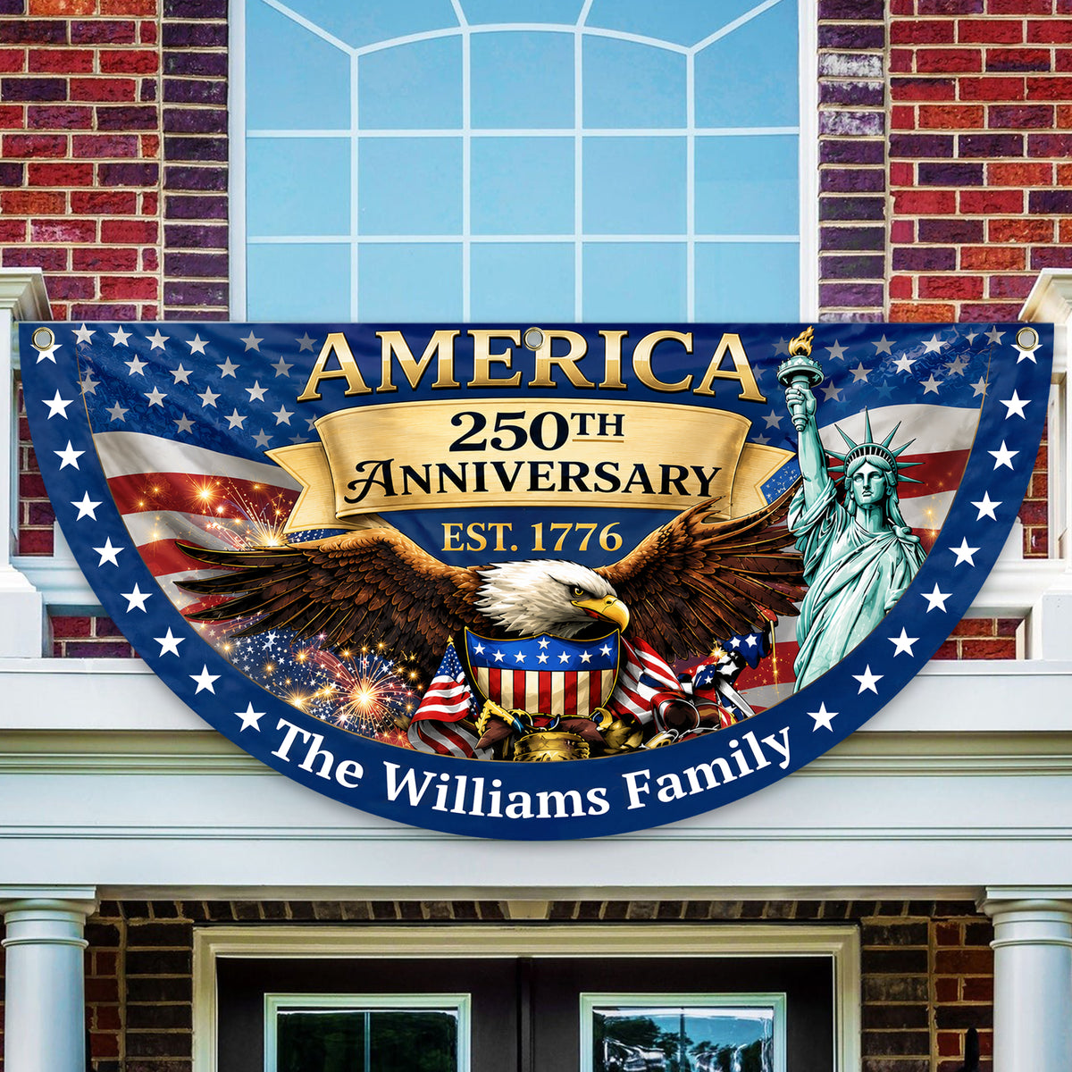 Custom Family Name USA 250th Anniversary Eagle Non-Pleated Fan Flag LM32 669171