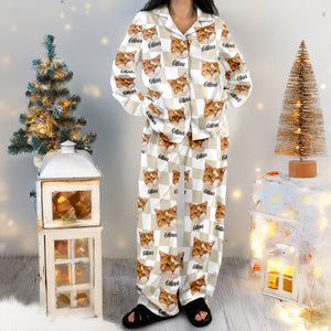 Custom Dog Cat Face Gingham Pattern Pajamas For Dog Cat Lovers LM32 897259
