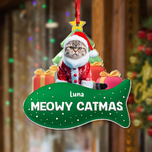 Custom Cat Photo Meowy Catmas 3D Effect Christmas Acrylic Ornament LM32 895919
