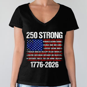 USA 250 Strong Flag American States Patriotic Dark Shirt LM32 895333