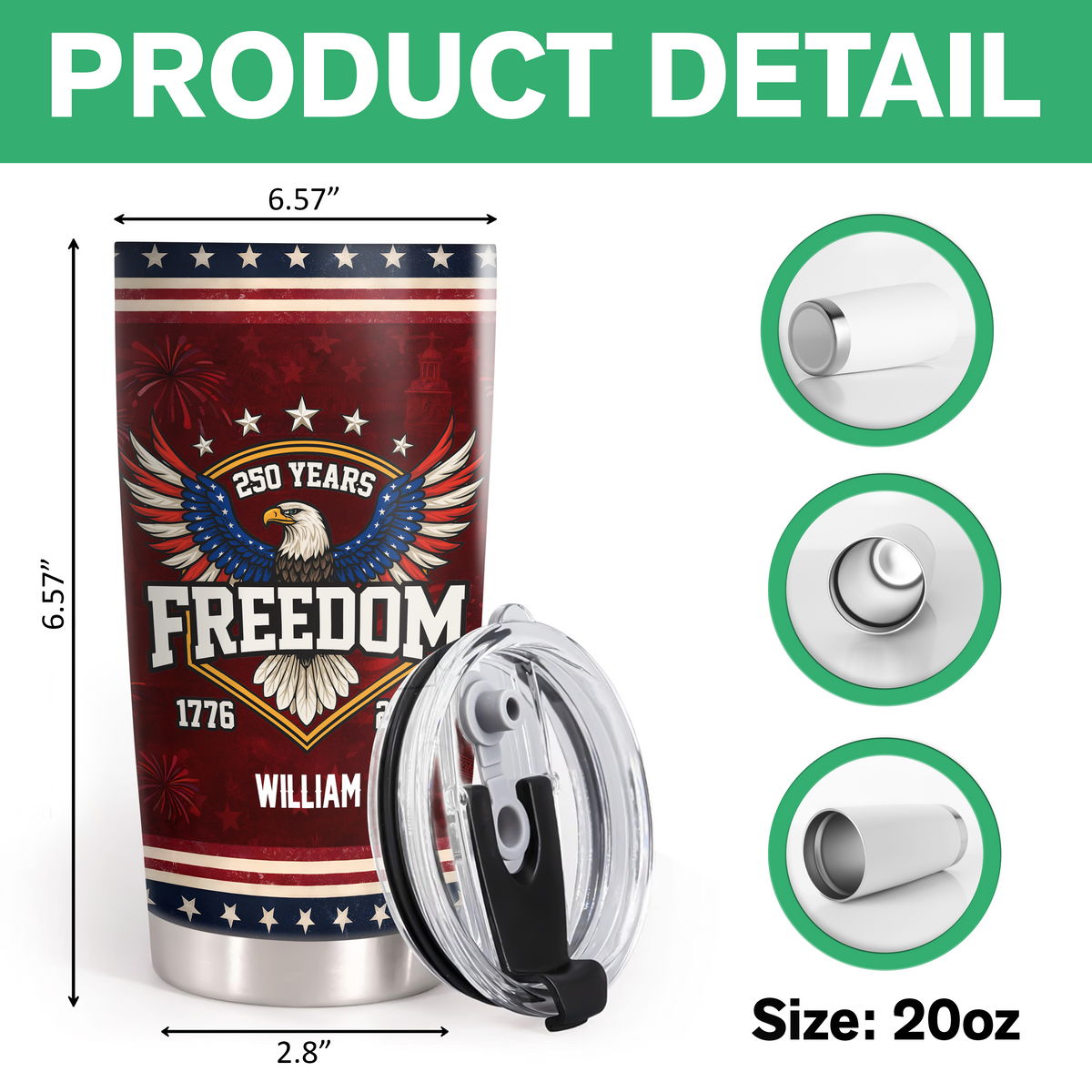 Custom Name 250 Years of Freedom America 1776–2026 Anniversary Fat Tumbler CH07 910552