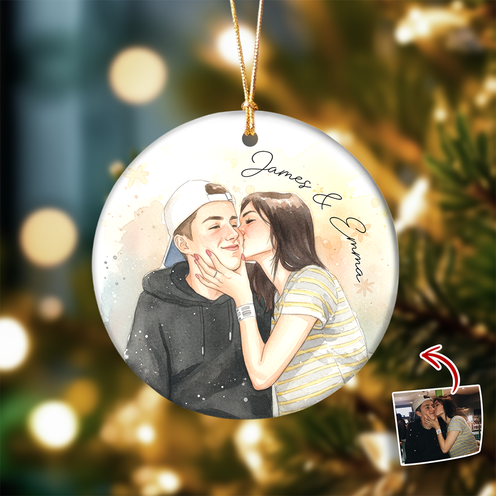 Custom Photo And Name Ceramic Ornament For Couple TH10 896745