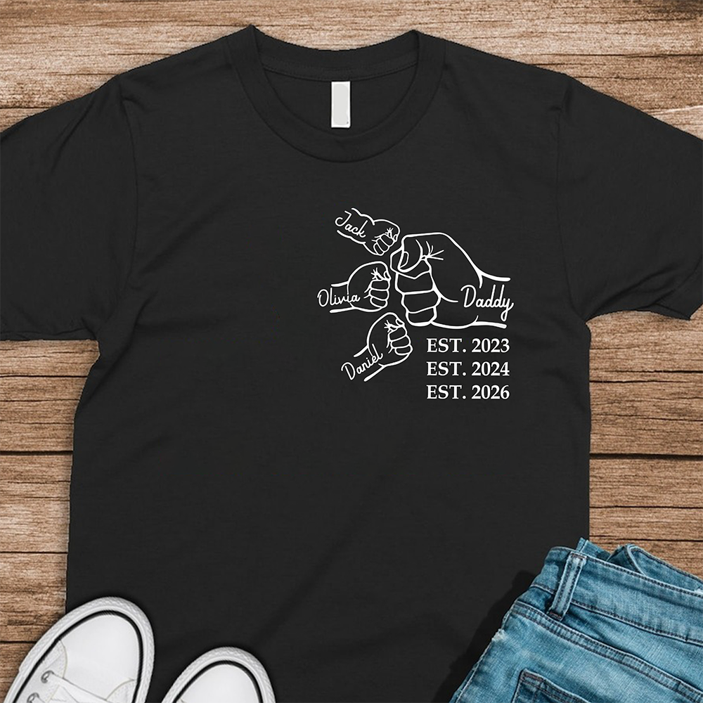 Personalized Kids Hand Dark Shirt for Dad, Father’s Day Gift LM32 899643