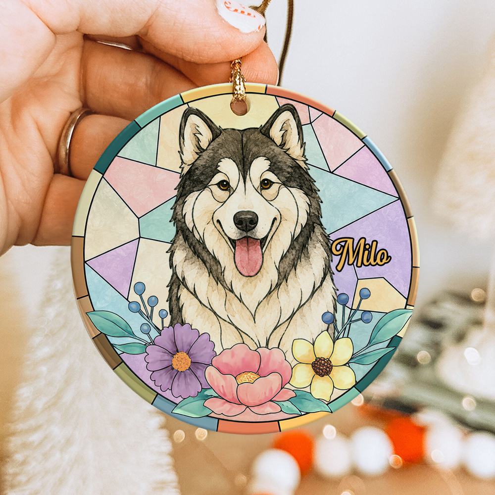 Custom Dog Photo With Sunflower Memorial Ceramic Ornament - Personalized Gift For Dog Lovers HO82 903326