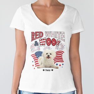 Custom Dog Photo Red White Woof Bright Shirt LM32 893723