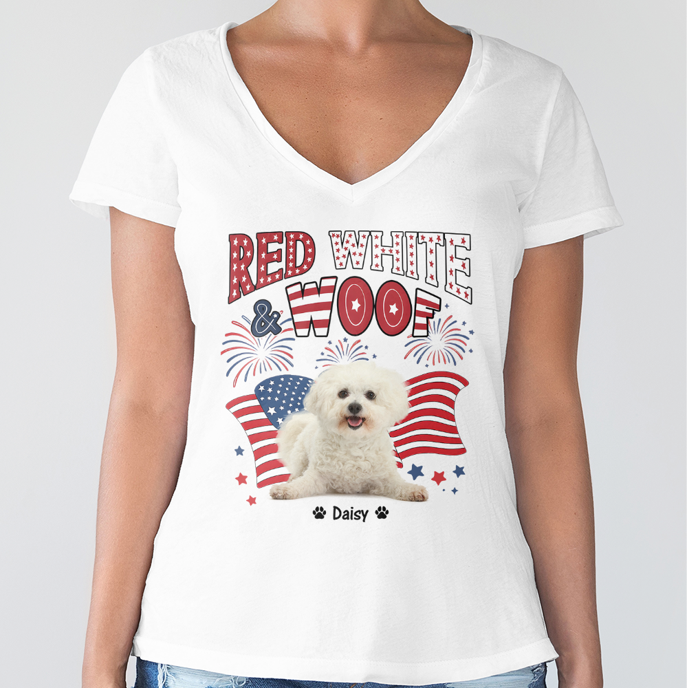 Custom Dog Photo Red White Woof Bright Shirt LM32 893723