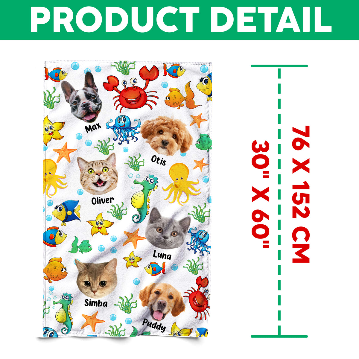 Custom Photo Cute Pet Face Watercolor Sea Creatures Summery Beach Towels CH07 896040
