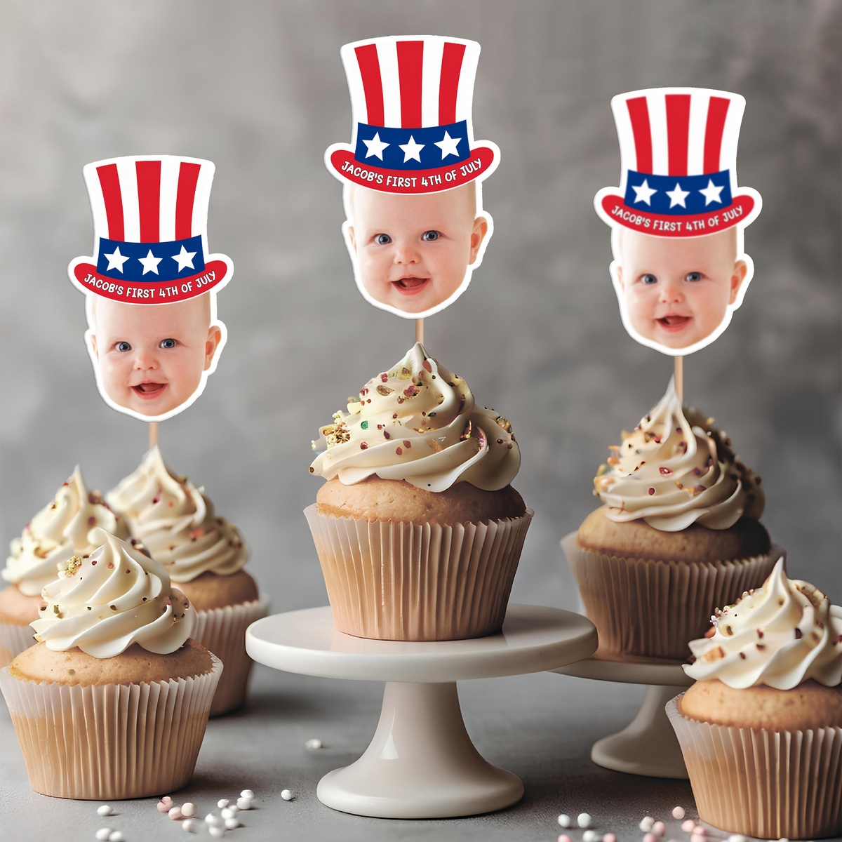 Custom Photo Born In America's 250th Years - First 4th Of July  Personalized Cupcake Toppers HA75 921674