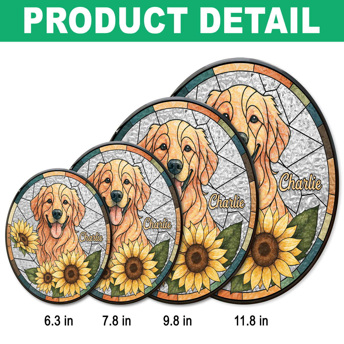 Custom Dog Photo With Sunflower Memorial Stained Glass Suncatcher, Pet Loss Gift HO82 894326