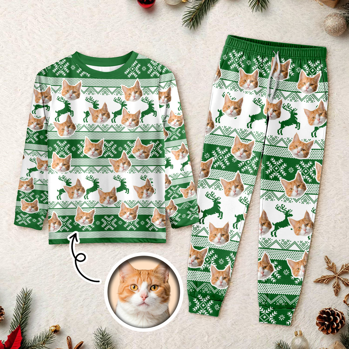 Custom Photo Christmas Cat Sleepwear Xmas Fun HO82 900150