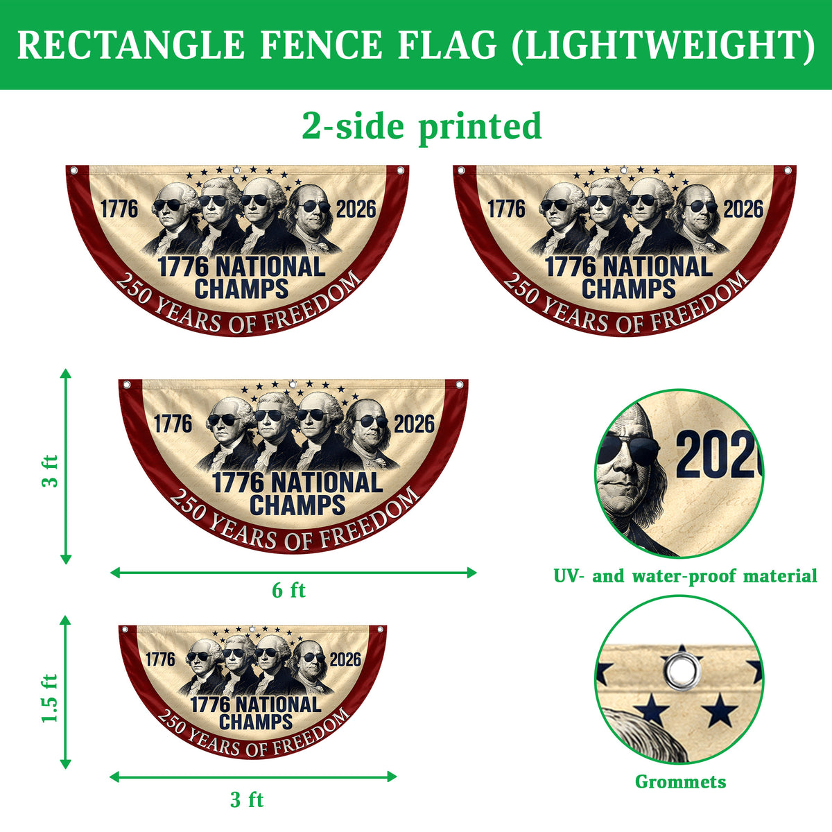 1776 National Champs 250 Years of Freedom Non-Pleated Fan Flag CH07 911974