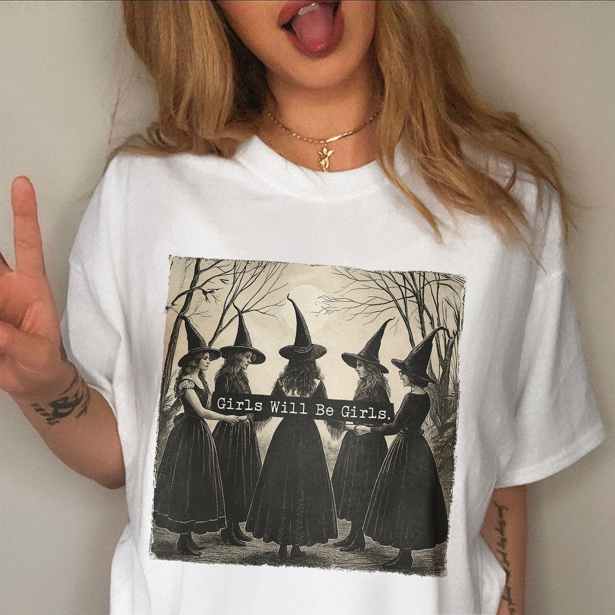 Girls Will Be Girls Witch Vintage Halloween Women Comfort Shirt, Gift For Bestie, Sisters HO82 894922