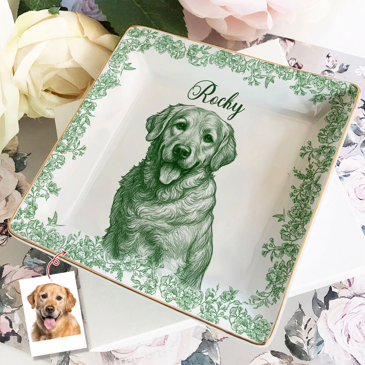 Custom Photo Dog Cat Toile De Jouy Style Jewelry Dish HA75 898320