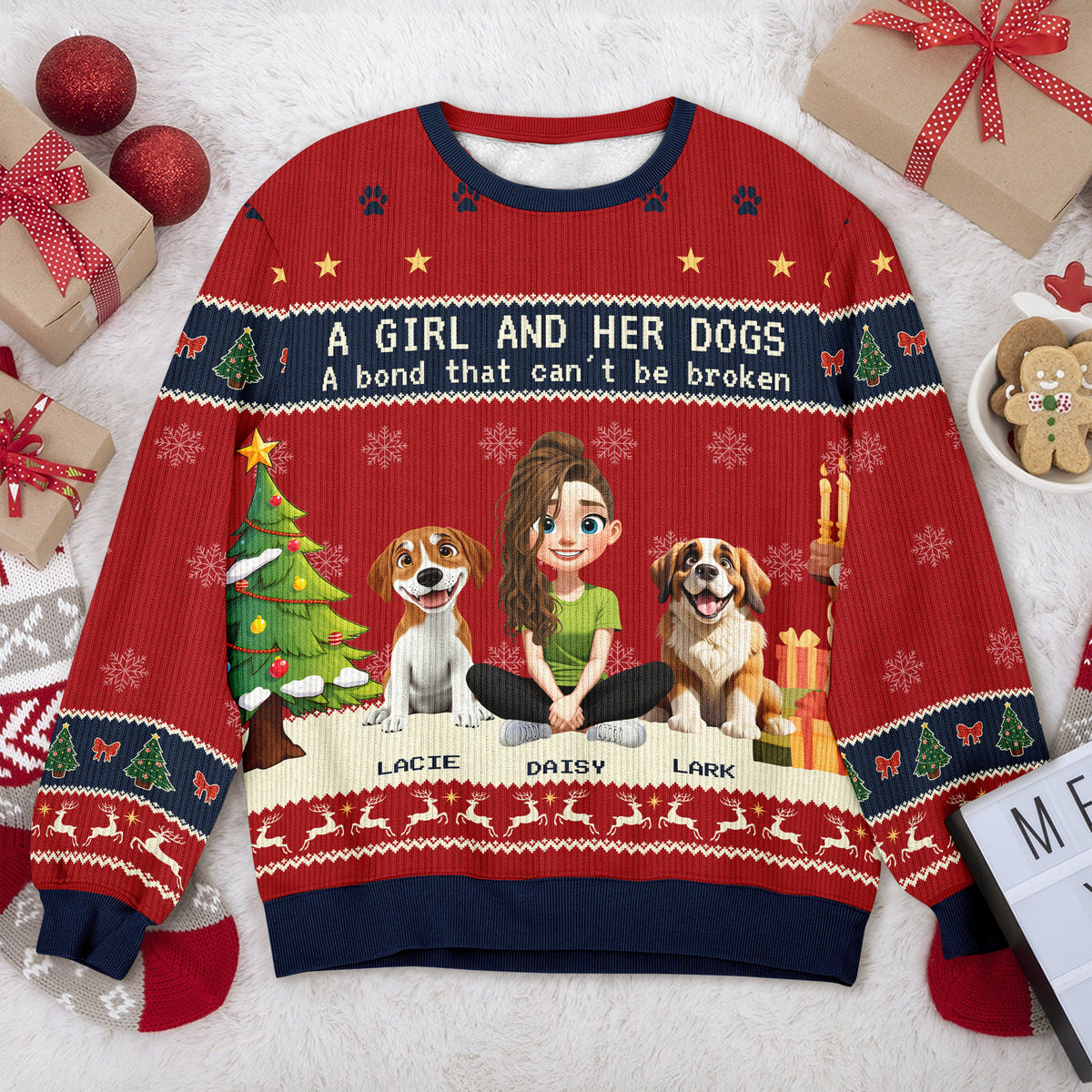 A Girl With Her Dogs - Personalized Ugly Sweater TH10 896263